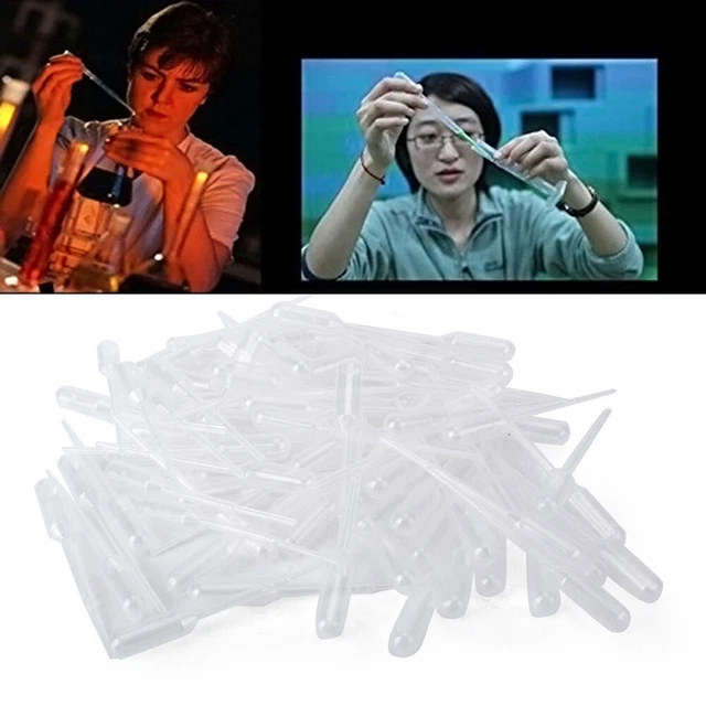 100Pcs 0.2ml Graduated Disposable Pasteur Plastic Eye Dropper Set Experiment
