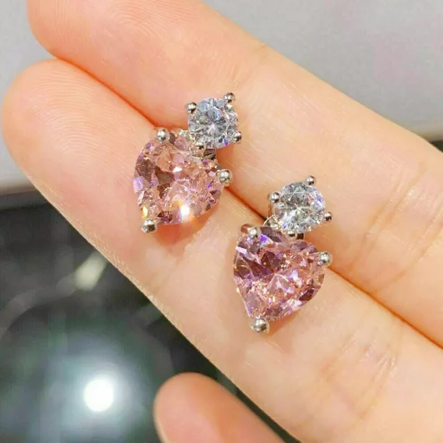 Cute Heart Cut Cubic Zircon Drop Earring Women 925 Silver Plated Wedding Jewelry