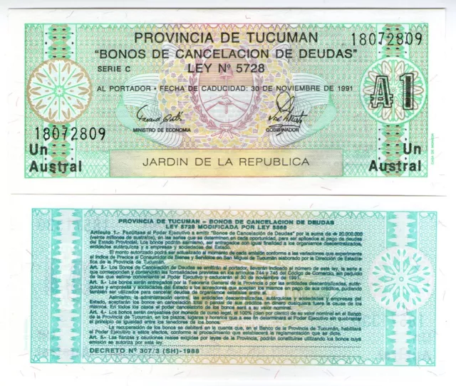 **   ARGENTINE   (Prov. Tucuman)     1  austral   1991   p-S2711b.1    UNC   **