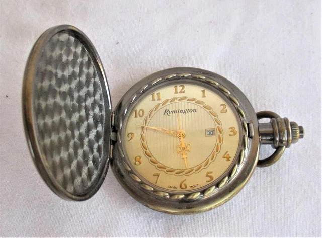 REMINGTON AMERICA S OLDEST Gunmaker Gold Face Quartz Pocket Watch