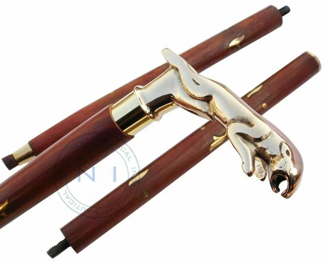 Brass Jaguar Handle Wooden Walking Stick, Handmade Walking Cane gift item