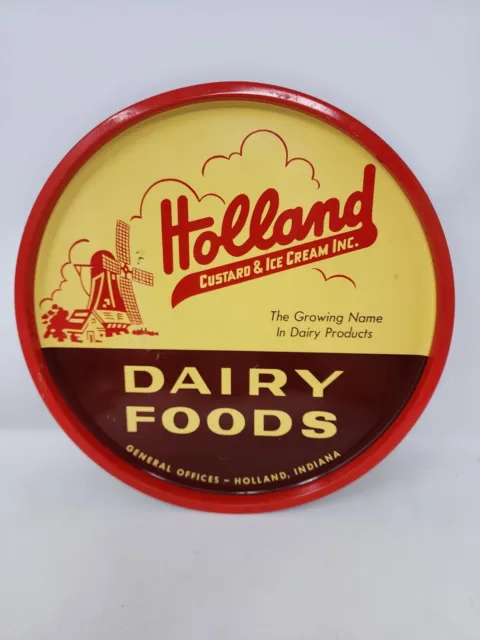Vintage Holland Custard & Ice Cream Dairy Foods Indiana Metal Tray Sign