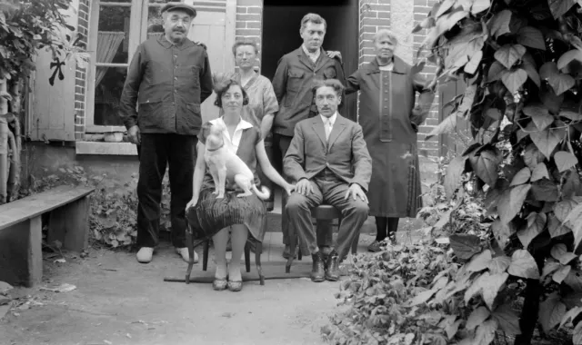 Family Group Front House Garden - Antique Photo Negative c.1930