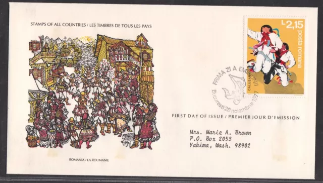 Romania 1977 First Day Cover Male Folk Dancer Music