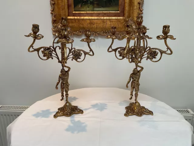 Pair of Heavy Brass Coloured Large candelabras