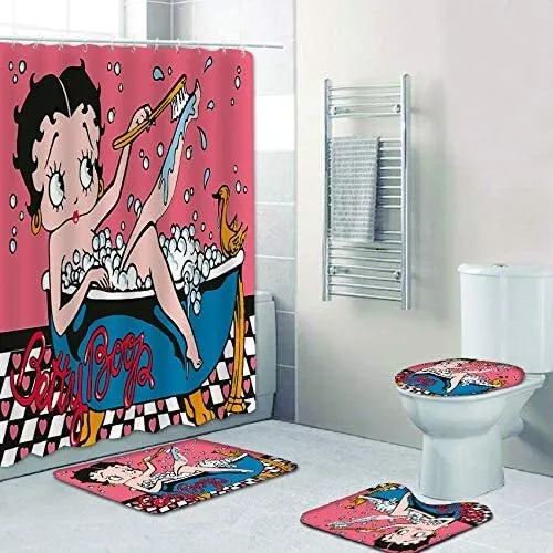 Betty Boop Sexy Women Shower Curtain Non-Slip Rug Toilet Lid Cover, Bat Mat ver2