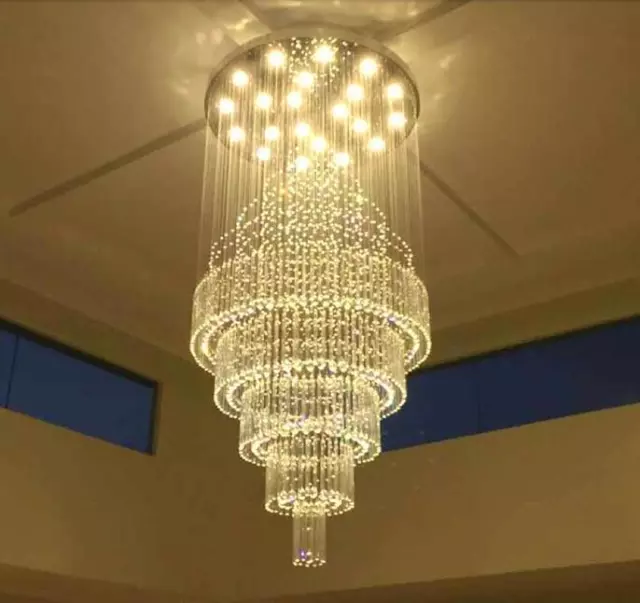 Crystal LED Chandelier Rain Drop Ceiling Lamp Lobby Pendant Light Fixture