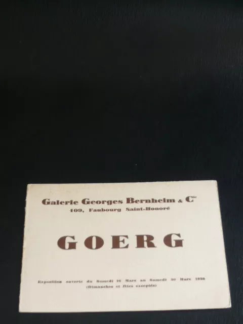 GOERG Edouard carton expo. Gal. Bernheim & Cie Paris 1929 Sydney Callian Var