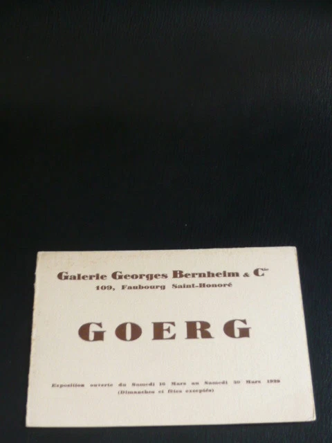 GOERG Edouard carton expo. Gal. Bernheim & Cie Paris 1929 Sydney Callian Var
