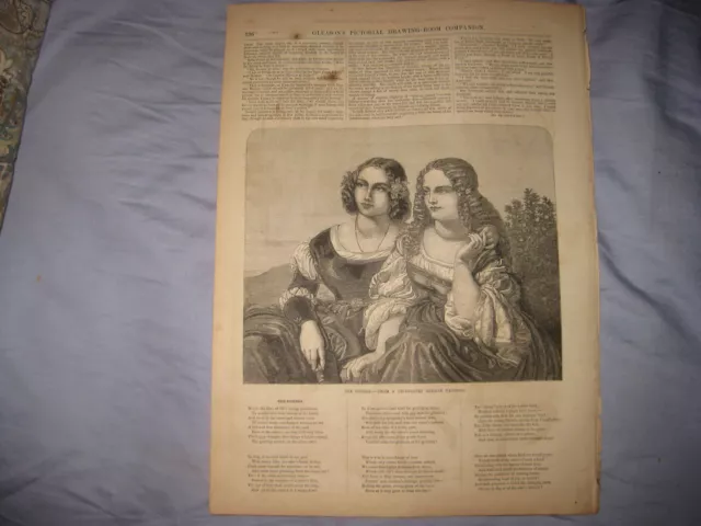 Antique 1853 Victorian Era Print The Sisters Female Womens Fashion Sister Superb