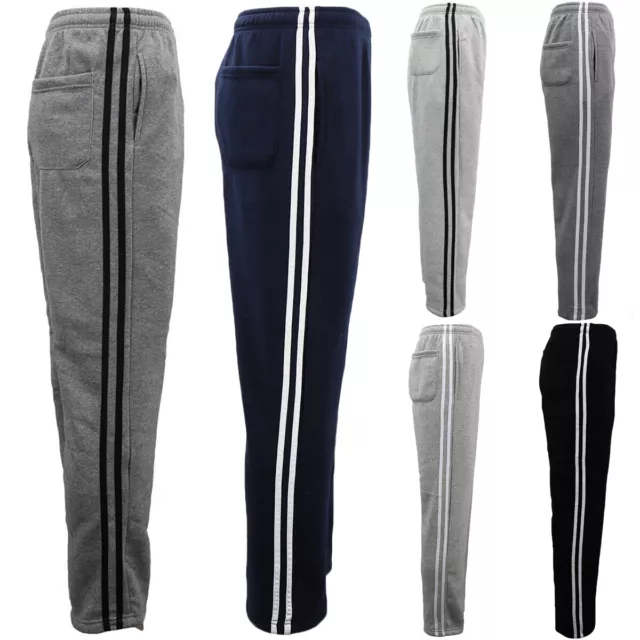 Men's Fleece Lined Casual Sports Track Striped Sweat Pants Trousers Gym Trackies