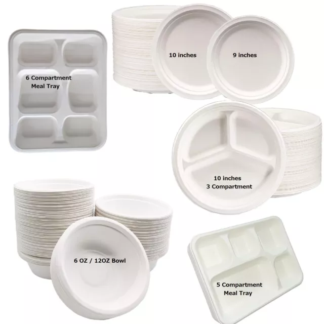 Super Rigid Strong Bagasse White Disposable Party Paper Plates Biodegradable UK