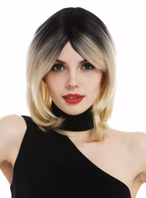 Perruque Longue Jusqu'aux Épaules Longbob Raie Lisse Ombre Noir Blond