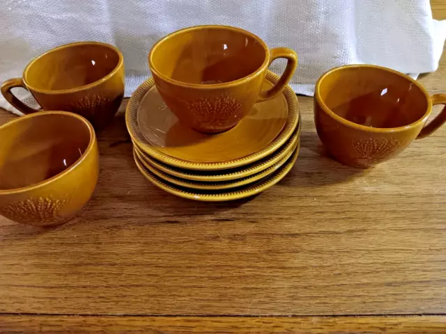 Franciscan Wheat Harvest Golden Brown Tea Coffee Cups and Saucers Set of 4