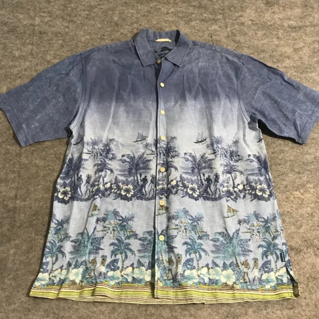 TOMMY BAHAMA LINEN Blend Short Sleeve Button Shirt Men's XL Blue Floral ...