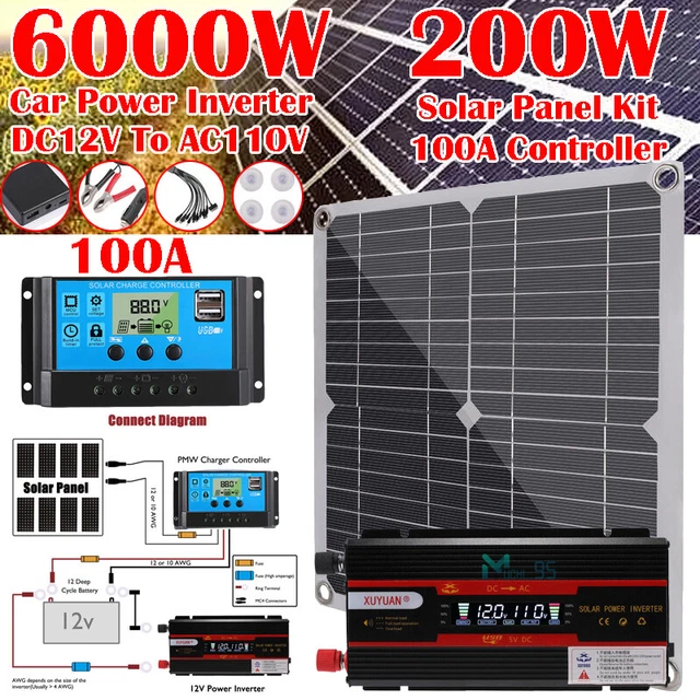 Complete Solar Panel Kit 6000W Car Power Inverter Kit Battery Charger Controller