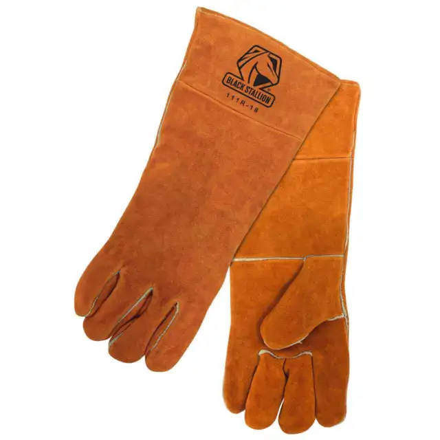 Black Stallion 111R-18 18" Orange Split Cowhide Welding Gloves Small