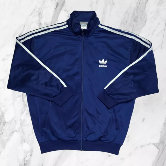 Adidas Vintage Anni 90 Felpa Zip Uomo Giacca Tuta Blu Tre Strisce Taglia L