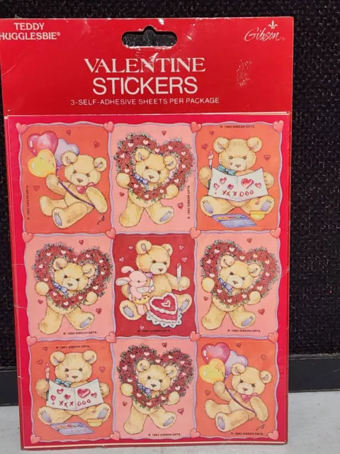 NEW -Vintage Gibson Greetings Teddy Hugglesbie Valentine's Day Stickers 3 SHEETS