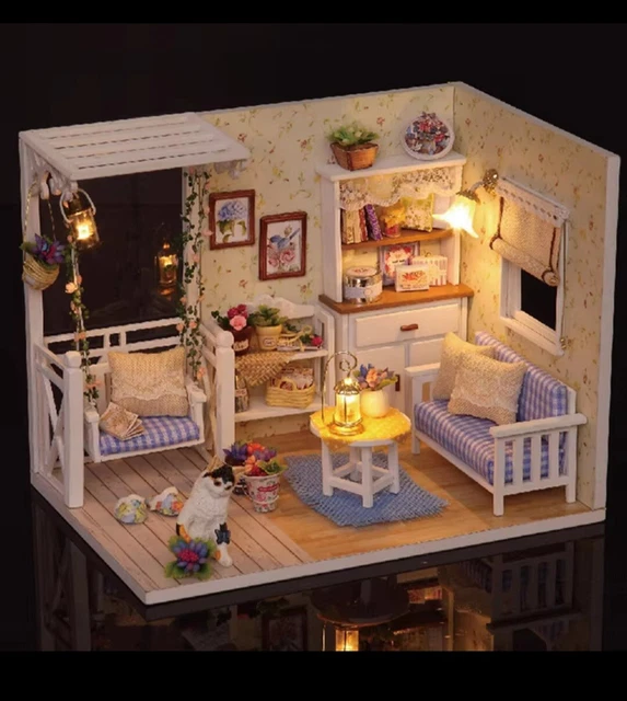 DIY KITTEN MINI Wooden Toy Miniature Dollhouse Kits Doll House Model