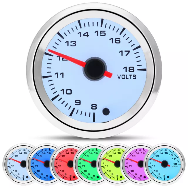 2" 52mm Digital&Pointer 7 Color LED Car Volt Meter 8-18V Voltmeter Voltage Gauge