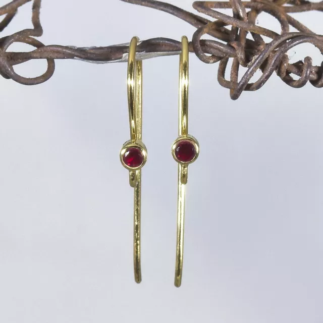 Red Ruby & 18K Gold Vermeil on Sterling Silver Hang-in Hook Earring Pair Finding 2