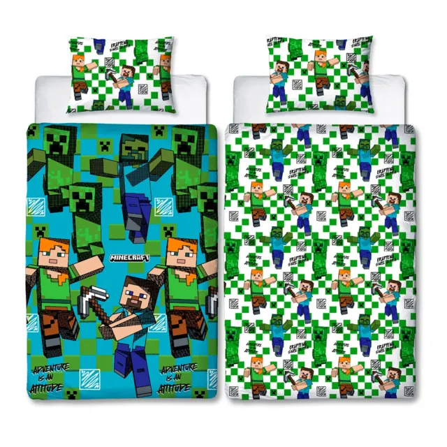 Minecraft Kids Single Duvet Reversible Bedding Boys Set Drawn Gaming Cover
