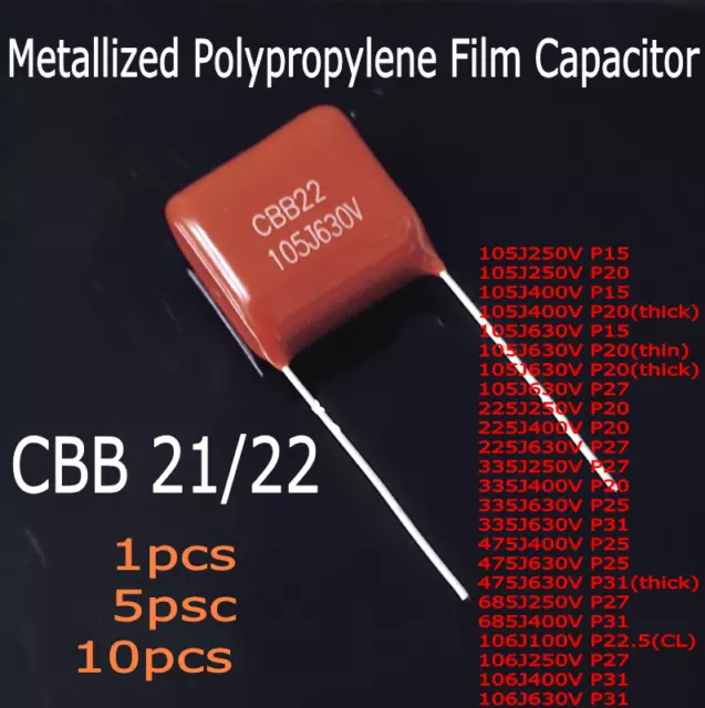 1/5/10pcs CBB21/22 105J~685J 250V~630V Metallized Polypropylene Film Capacitor