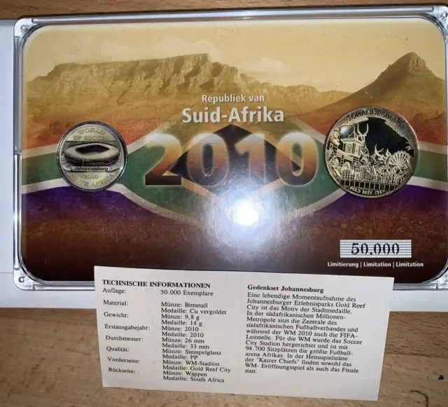 Münzen Südafrika WM-Stadien 2010 Gedenkset Johannesburg vergoldet Zertifikat TOP