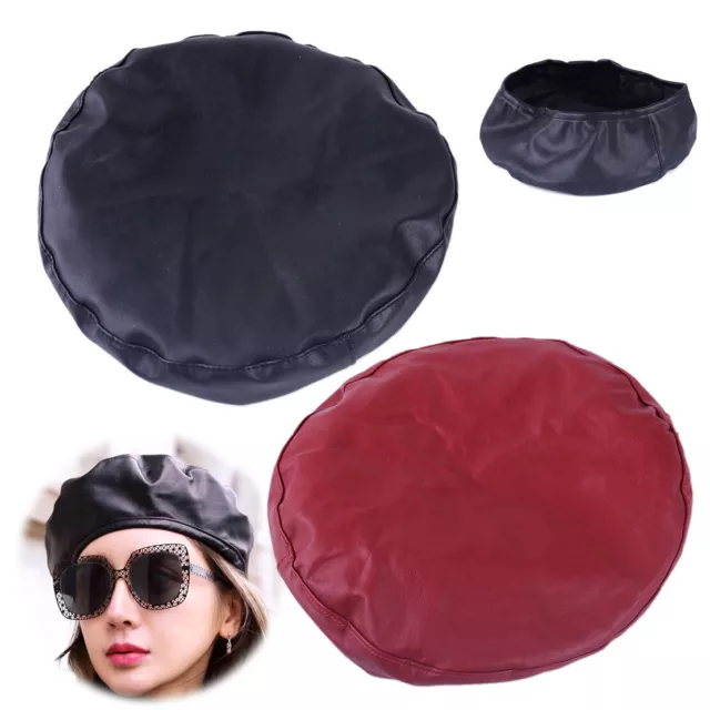 Fashion Women Faux Leather Beret Beanie Cap Vintage Military Soldier Army Hat rt