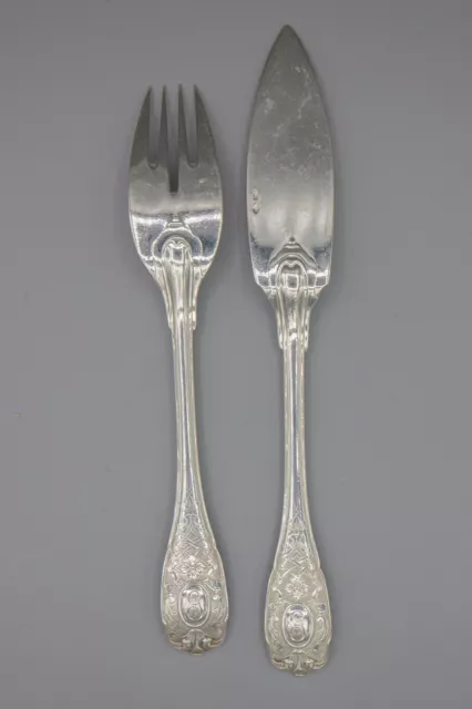 Puiforcat Elysee Sterling Silver Fish Set, Fork & Knife, France, Monogram "G" 3