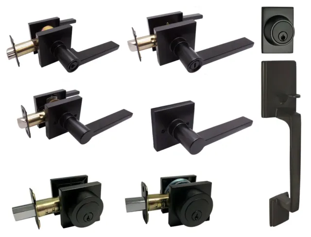 House Guard Matte Black Square Plate Door Handle Levers Entry/Privacy/Passage