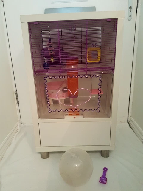 Bespoke Omlet Qute Hamster / Gerbil Cage White And Purple With Storage