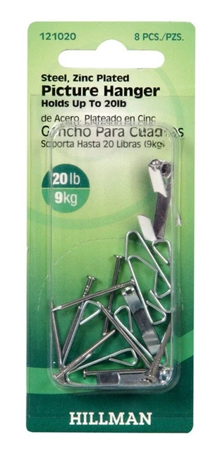 Hillman 121020 Zinc Plated Steel 20 lbs. Capacity Picture Hanger (Pack of 10)