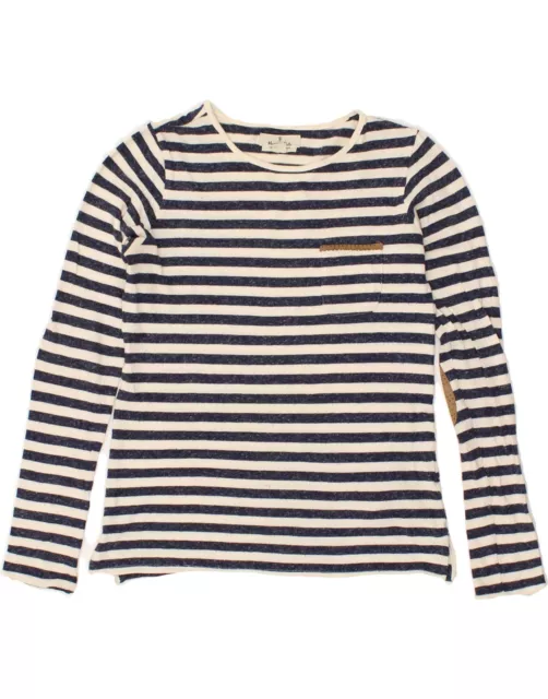 MASSIMO DUTTI Girls Top Long Sleeve 13-14 Years Navy Blue Striped Cotton BC02