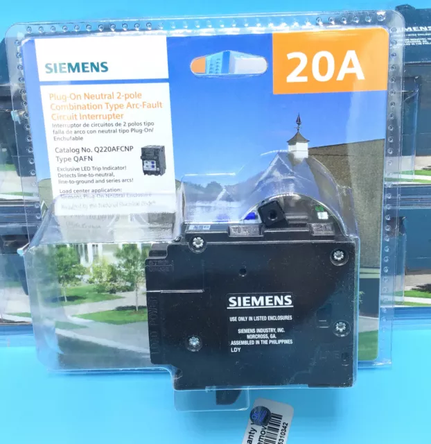 New Circuit Breaker Siemens Q220AFCN 20 Amp 2 Pole AFCI Plug On Neutral READ