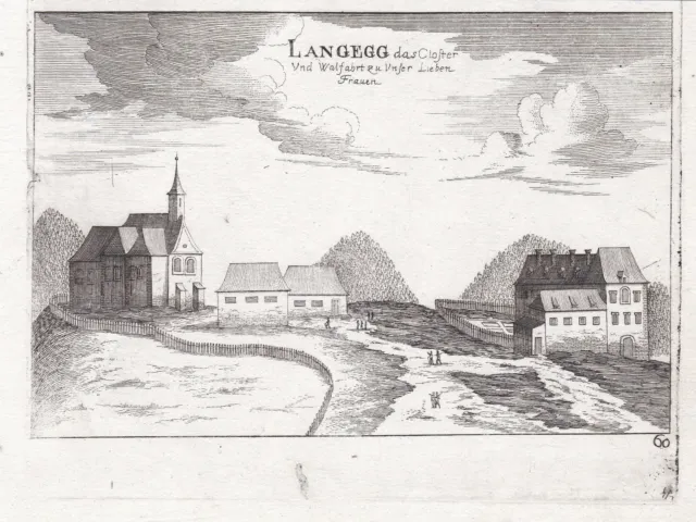 Maria Langegg Bergern Dunkelsteinerwald Incisione Stampa Antica Vischer 1672