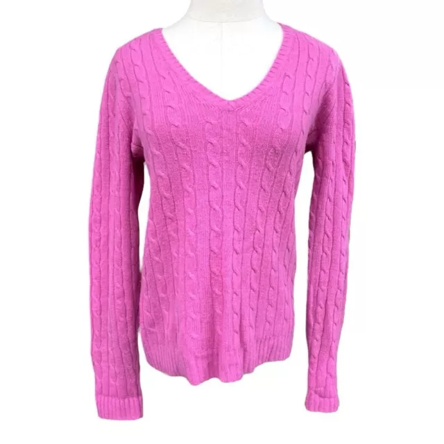 J.Crew Pink Merino Wool Angora Cashmere Blend Cable Knit V Neck Sweater Size M