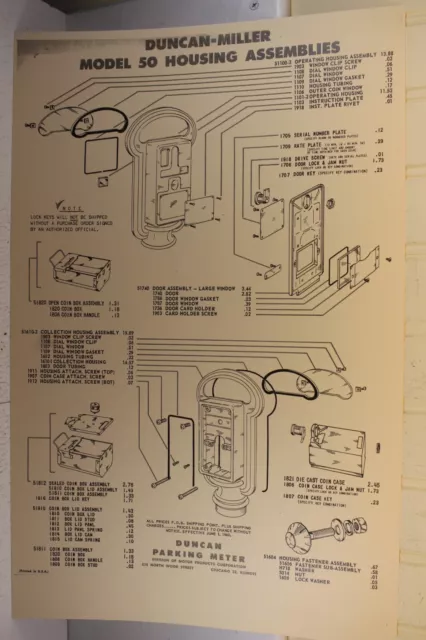 Duncan-Miller Model 50 Parking Meter Assembly Reprint