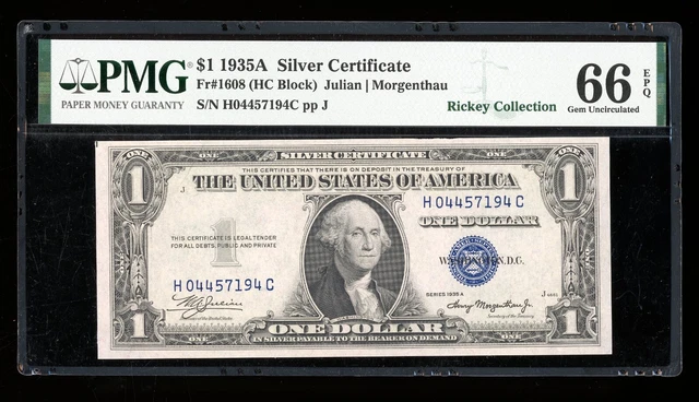 DBR 1935-A Silver Gem Fr. 1608 HC Block PMG 66 EPQ Serial H04457194C