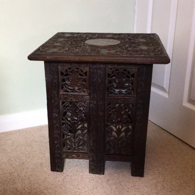 Beautiful Hand Carved Chinese Small Square Folding Coffee Table Early C.19th 2