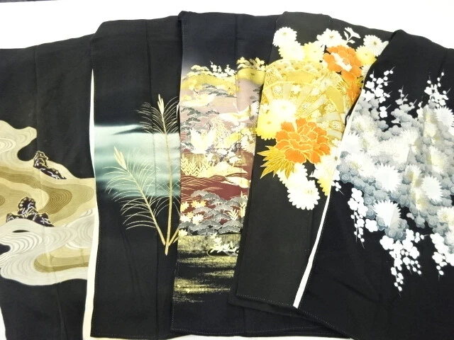 45254# Japanese Kimono / Antique Tomesode / Set Of 5