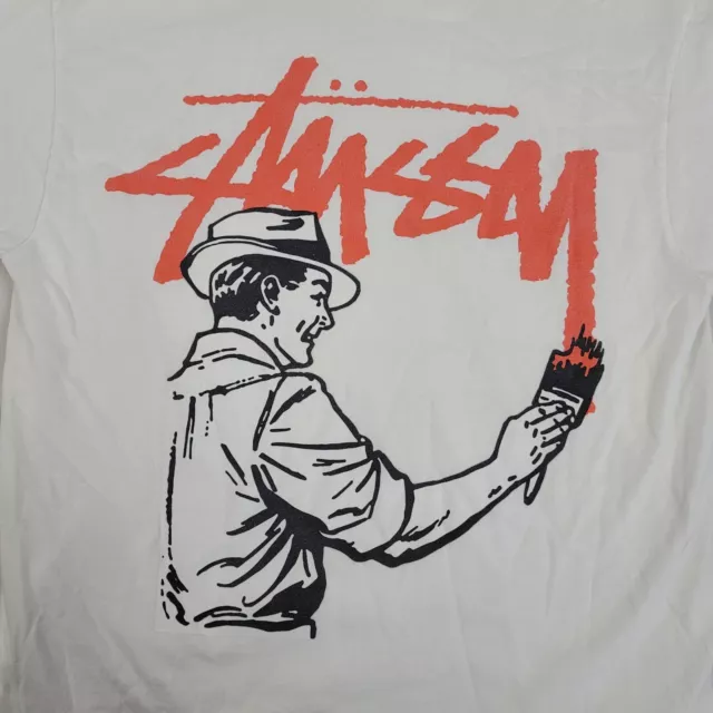 Vintage Stussy T-shirt Size L Small White Classic Logo Graffiti Grunge Retro Hip