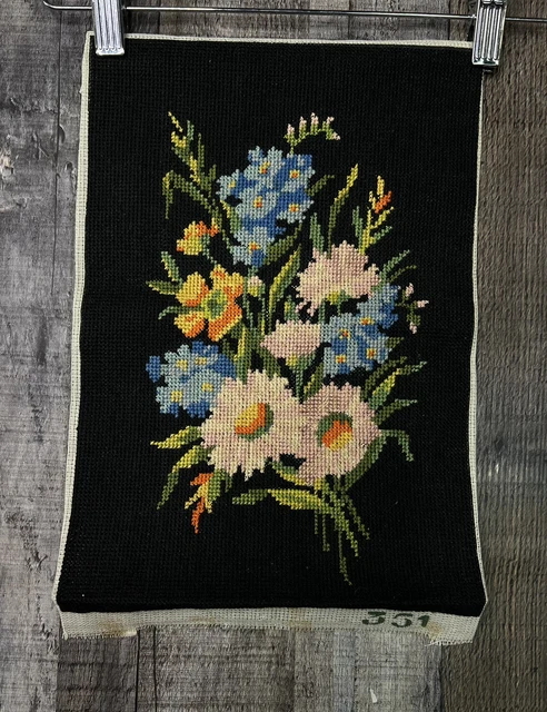 Arte colgante de pared bordado floral vintage 9 X 13" victoriano sin marco