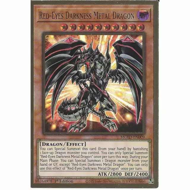 MGED-EN009 Red-Eyes Darkness Metal Dragon - 1st Edition Premium Gold Rare YuGiOh