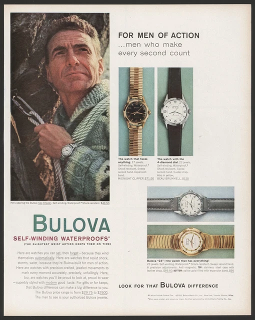 1959 Bulova watch Beau Brummell Sea Clipper Midnight Clipper vintage print ad