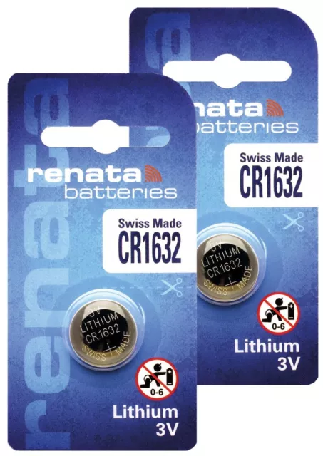 2 x Einzelblister CR1632 RENATA 1632 Lithium 3 Volt Knopfzelle  Batterie 3v