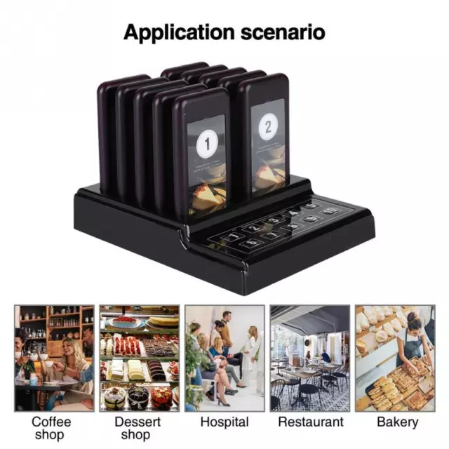 Restaurant Queuing Paging System Chargeable 1xTransmitter+10xCall Coaster Pagers