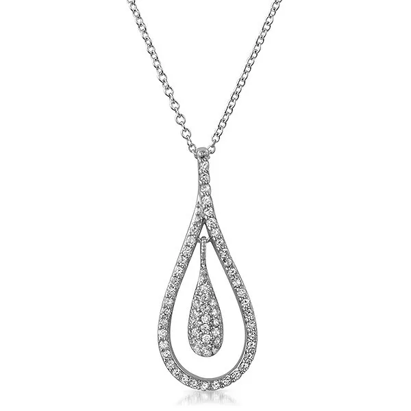 Sterling Silver CZ Dangling Teardrop Womens Fancy Necklace