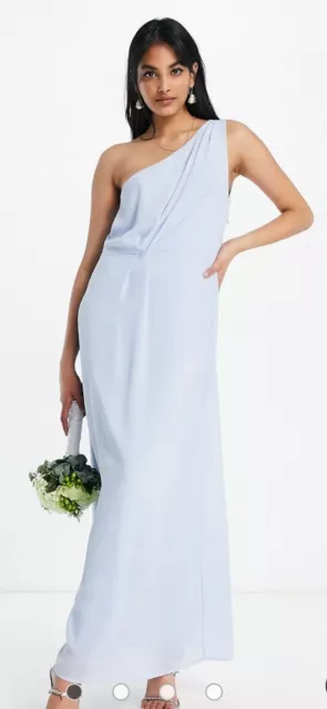 Vila ASOS Exclusive Bridesmaid One Shoulder Maxi Dress in Light Blue. US 4. R2S!